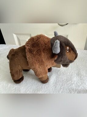 Plush Brown Buffalo Stuffed Animal with Gray Horns